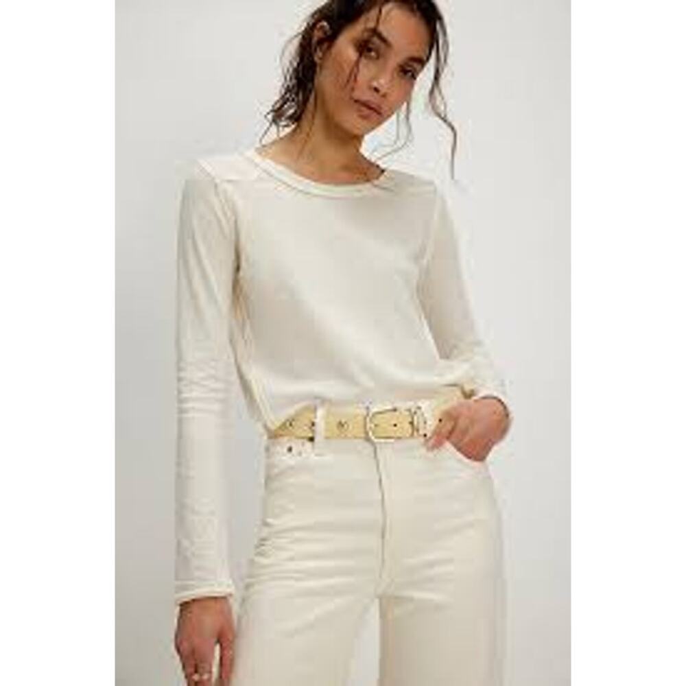 Free People We The Free Raw Hem Long Sleeve Tee Cream Large